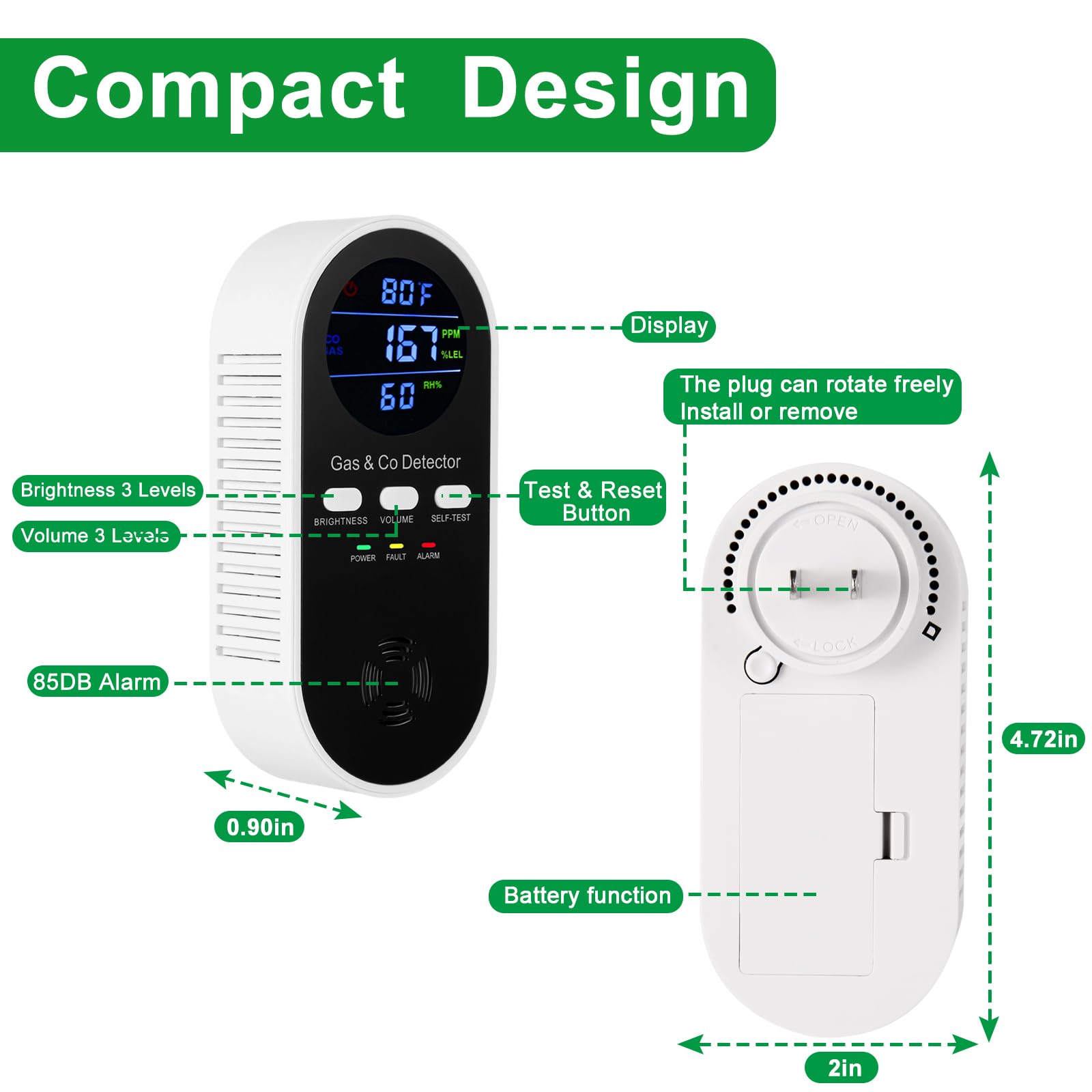 5-in-1 Carbon Monoxide Alarm N - Co Detector Plug reseña y precio