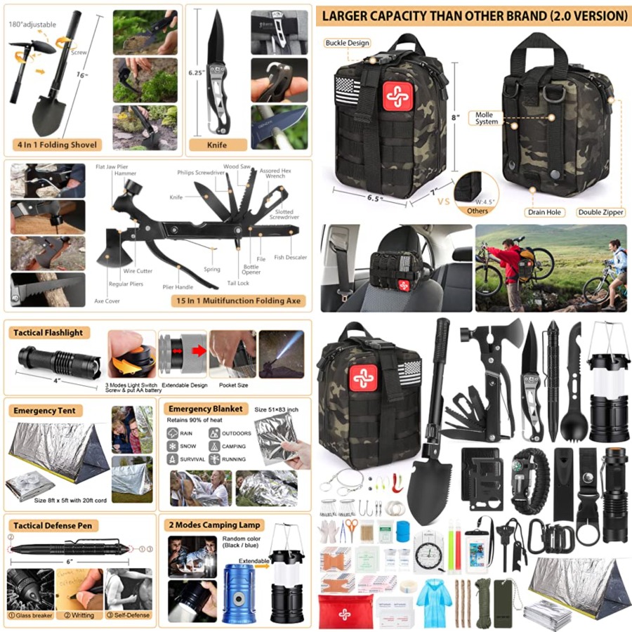 Survival Kit, 250Pcs Survival  - First Aid Bag Kit reseña y precio