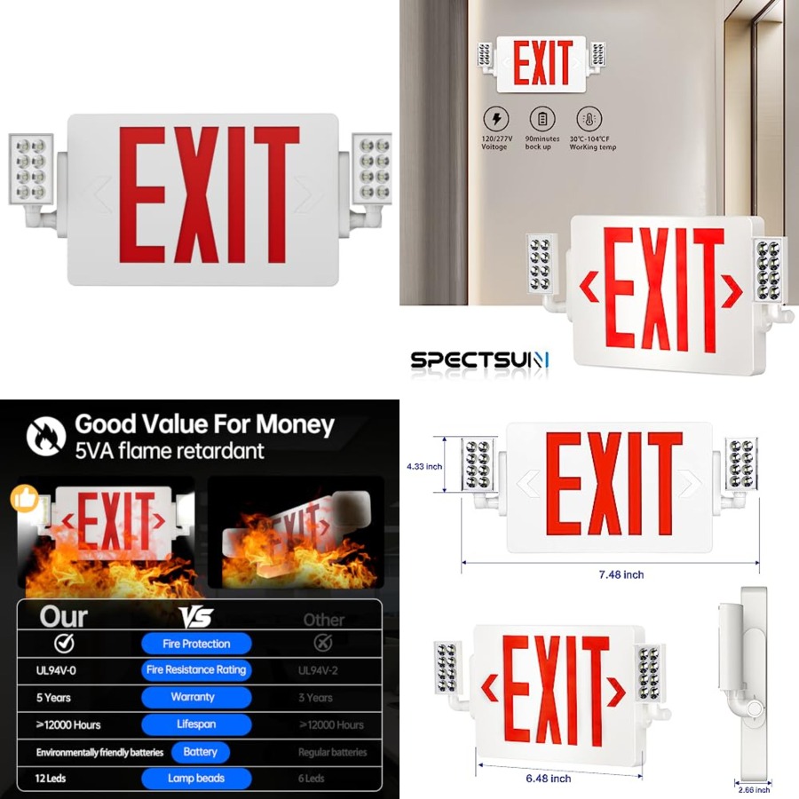 Spectsun 1 Pack Exit Signs wit - Emergency Exit Sign reseña y precio