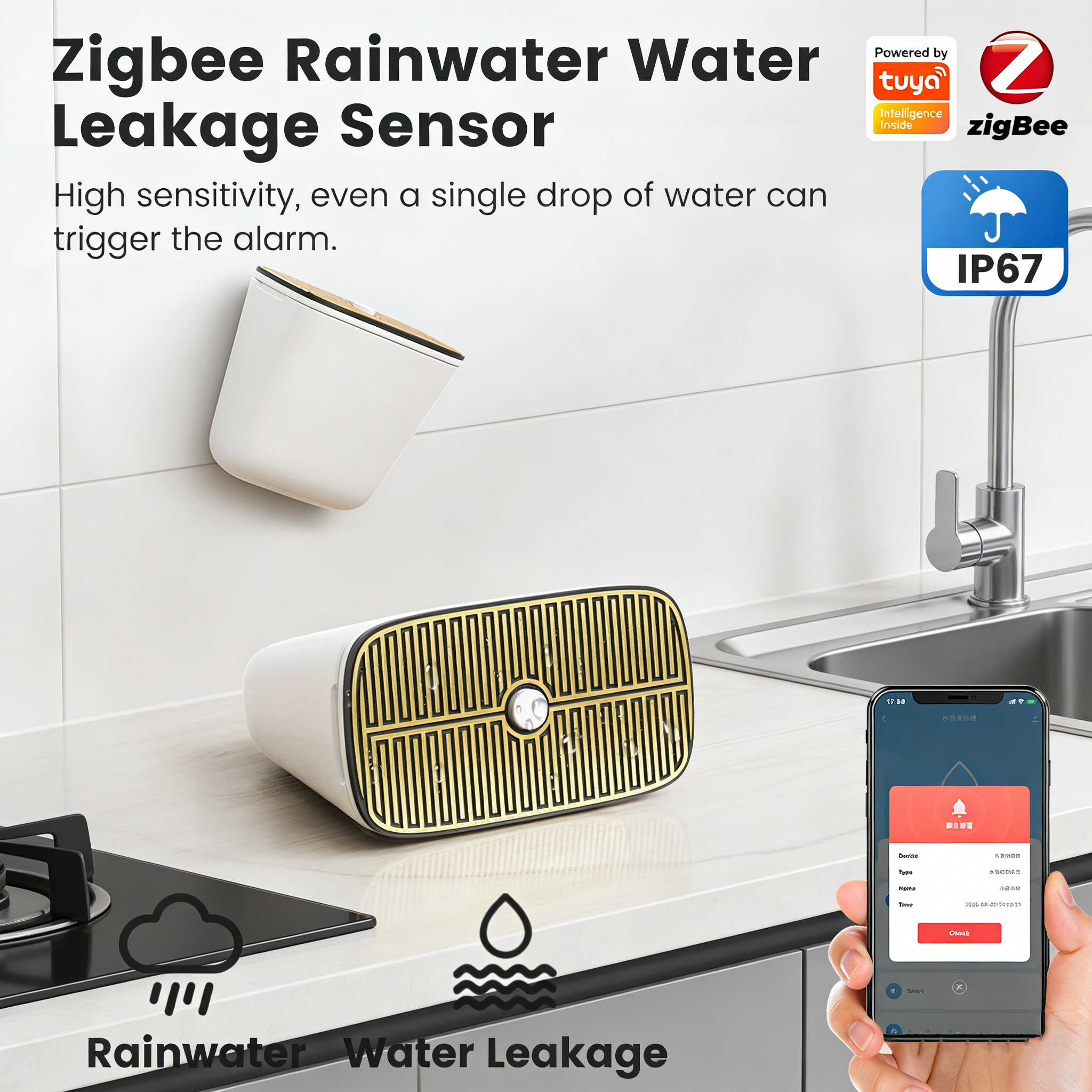 Tuya Zigbee Rainwater & Water  - Water Alarm Sensor reseña y precio
