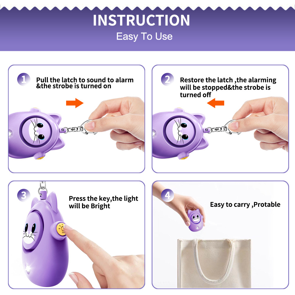 H8 2024 New Cute Cat Personal  - Personal Alarm Keychain reseña y precio